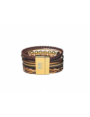 PULSERA DOBLE PIEL CON ADORNOS MARRÓN...