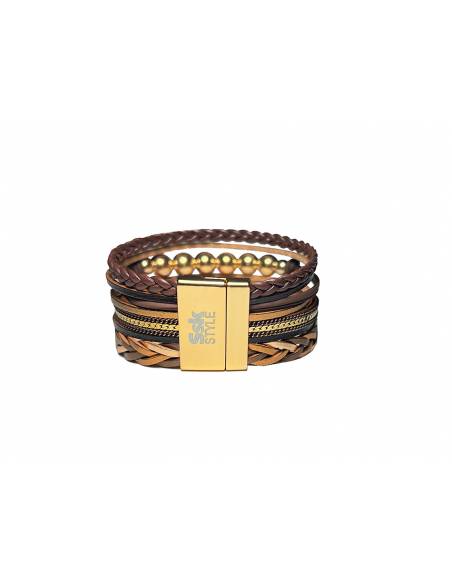 PULSERA DOBLE PIEL CON ADORNOS MARRÓN PL297-13