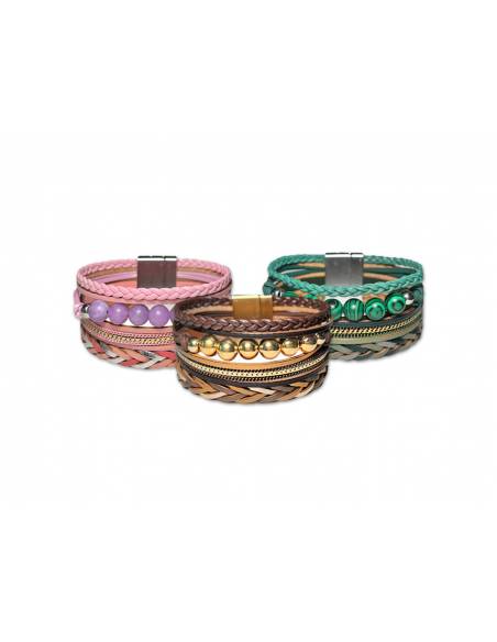 PULSERA DOBLE PIEL CON ADORNOS ROSA PL297-15