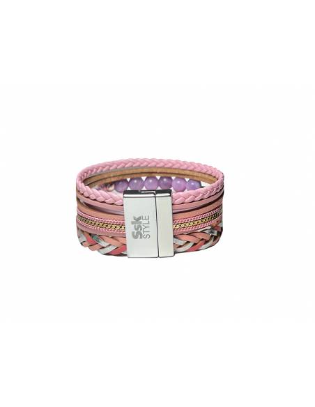 PULSERA DOBLE PIEL CON ADORNOS ROSA PL297-15