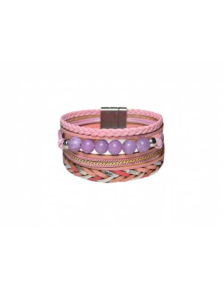 PULSERA DOBLE PIEL CON ADORNOS ROSA PL297-15