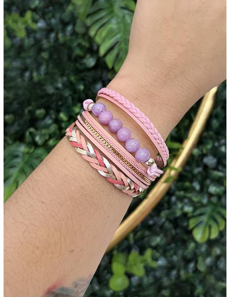 PULSERA DOBLE PIEL CON ADORNOS ROSA PL297-15