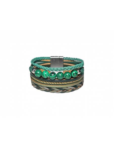 PULSERA DOBLE PIEL CON ADORNOS VERDE PL297-114