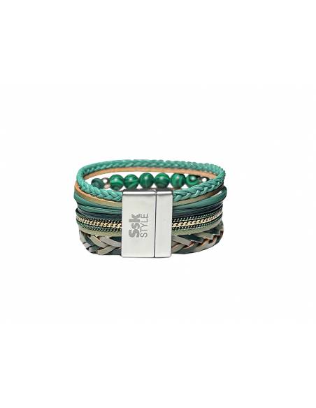 PULSERA DOBLE PIEL CON ADORNOS VERDE PL297-114