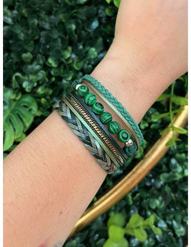 PULSERA DOBLE PIEL CON ADORNOS VERDE...