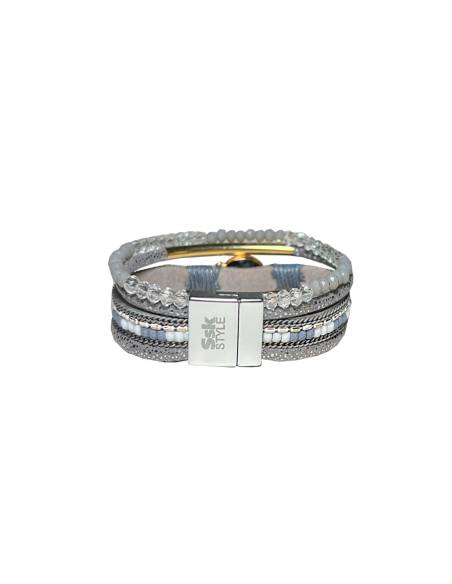PULSERA DOBLE PIEL CON PEDRERIA GRIS PL297-08