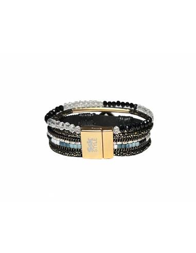 PULSERA DOBLE PIEL CON PEDRERIA GRIS...