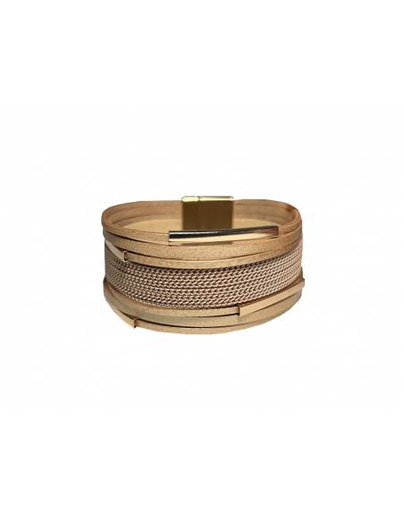 PULSERA DOBLE PIEL CON TIRAS MARRON PL297-06