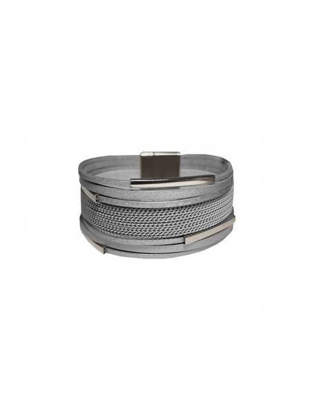 PULSERA DOBLE PIEL CON TIRAS GRIS PL297-07