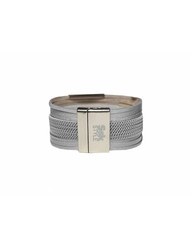 PULSERA DOBLE PIEL CON TIRAS GRIS...