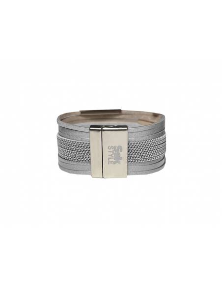 PULSERA DOBLE PIEL CON TIRAS GRIS PL297-07