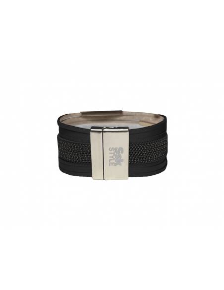 PULSERA DOBLE PIEL CON TIRAS NEGRO PL297-05