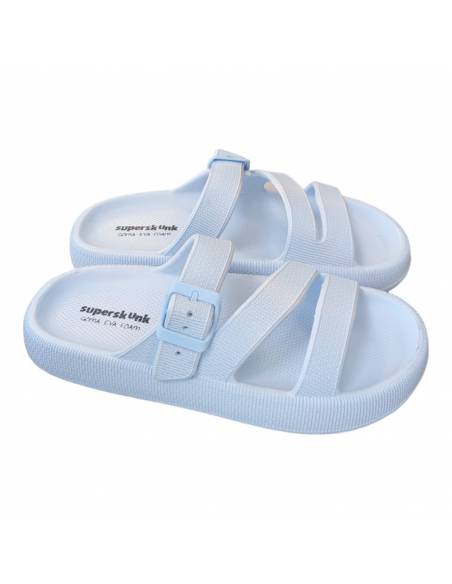 Zapatilla/Chancla con suela gruesa 3 tiras (Azul cielo)