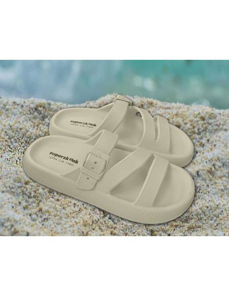Chinelo/Flip-flop com sola grossa 3 tiras (Bege)