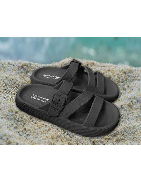 Zapatilla/Chancla con suela gruesa 3 tiras (Negro)