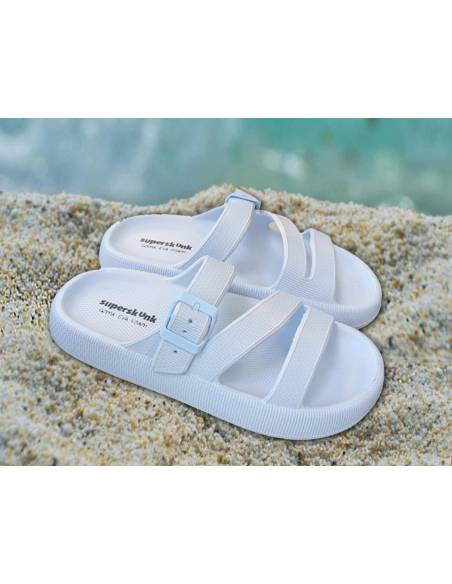 Chinelo/Flip-flop com sola grossa 3 tiras (Azul celeste)