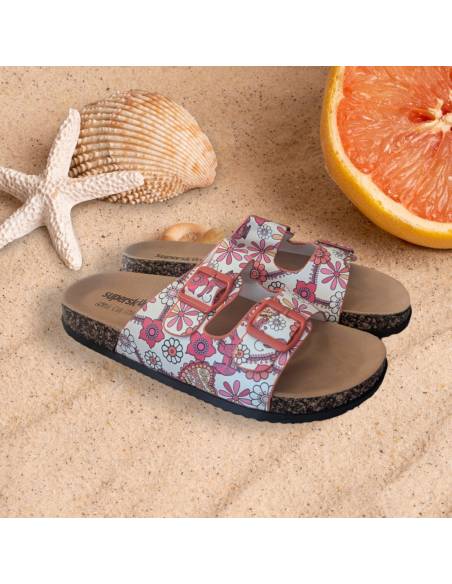 Zapato Jungle con suela gruesa 2 tiras ajustables (Flores Rosas)