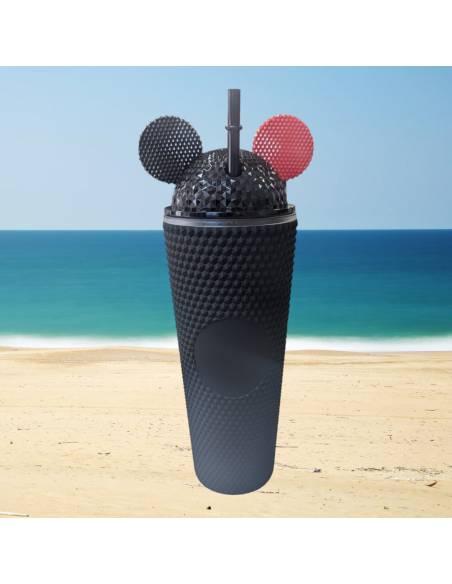 Vaso Orejas con pajita 720ML (Negro y Rojo)