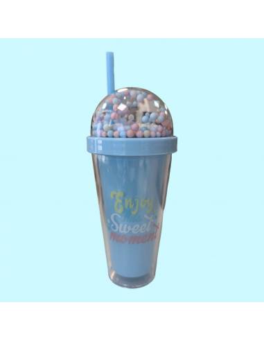 Vaso Bolitas de colores con pajita...