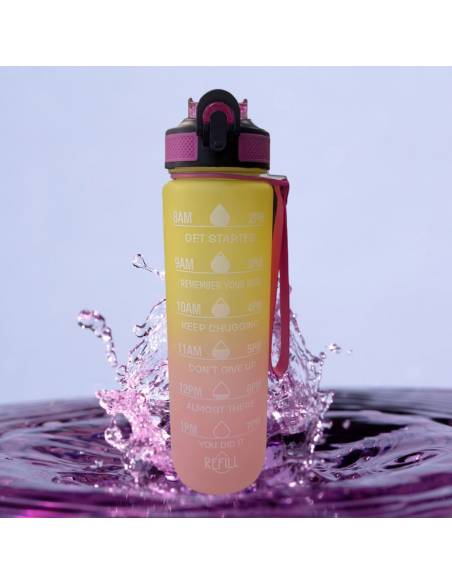 Frasco reutilizável de 1 litro duo color (amarelo e rosa)