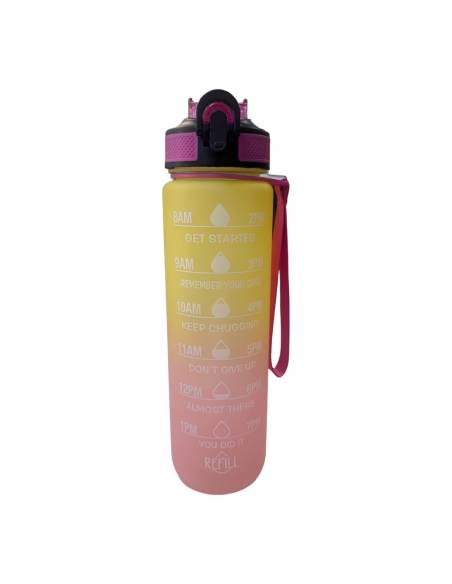 Frasco reutilizável de 1 litro duo color (amarelo e rosa)