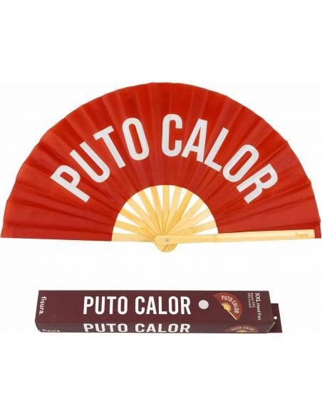 Abanico "PUTO CALOR”. Abanico de madera rojo XXL 64 x 33 cm.