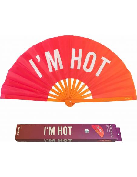 "I'M HOT" fan. XXL pink and orange wooden fan 64 x 33 cm.
