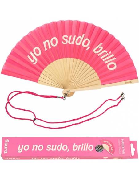 "I DON'T SWEAT, I SHINE" fan. Modern and funny wooden fan. Pink fan. Fan with hanging fan. 42.5 x 23 cm.