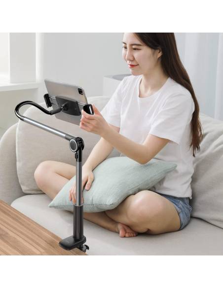 SOPORTE MOVIL ALARGABLE Y REGULABLE NEGRO Y GRIS