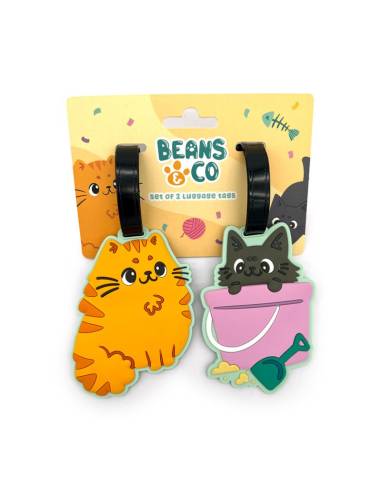 Set of 2 PVC Luggage Tags Cats Beans...