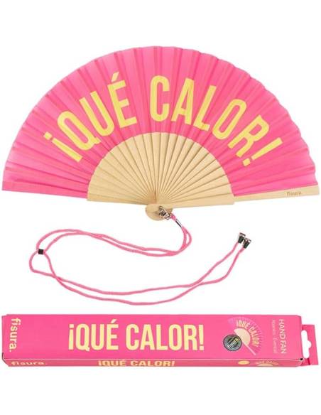 copy of "I DON'T SWEAT, I SHINE" fan. Modern and funny wooden fan. Pink fan. Fan with hanging fan. 42.5 x 23 cm.