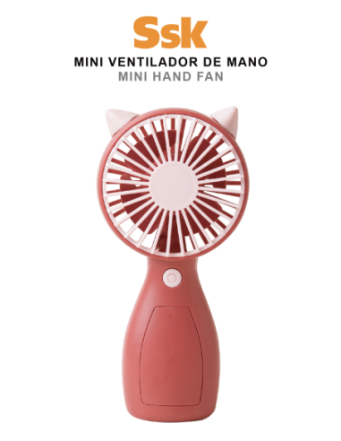 MINI VENTILADOR MANO OREJAS ROJO