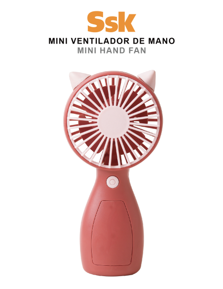 MINI VENTILADOR MANO OREJAS ROJO 12