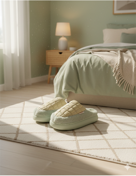 Quilted house slippers | Color Green