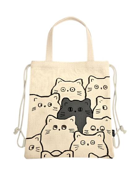 Bolso Multiusos con Cordón – Diseño de Gatos Ilustrados | Color Beige