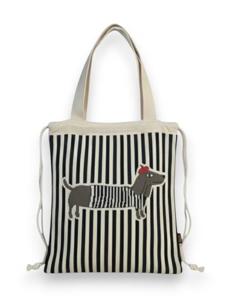 Bolso Multiusos con Cordón – Diseño Perro Teckel In Paris  | Líneas Negras