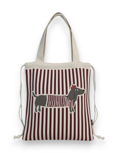 Bolso Multiusos con Cordón – Diseño Perro Teckel In Paris  | Líneas Rojas