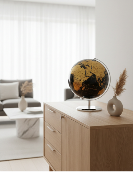 EARTH GLOBE IN ENGLISH | OFFICE AND DESK DECORATION (BLACK/GOLD 20cm)