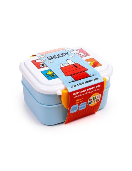 Fiambrera Táper Bento con Cierre en Click y Cubiertos Peanuts Snoopy & Woodstock