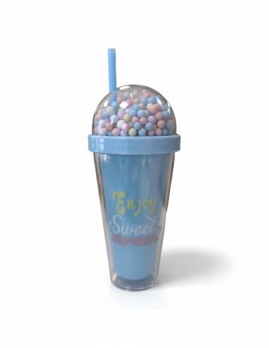 Vaso Bolitas de colores con pajita...