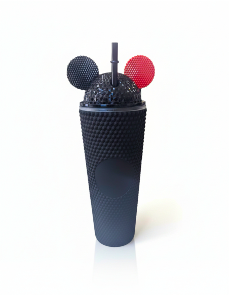Vaso Orejas con pajita 720ML (Negro y Rojo)