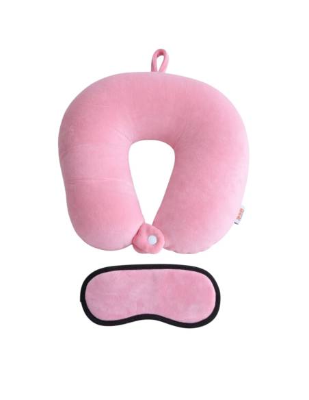 Set de Viaje: Almohada de Microbolitas + Antifaz Ergonómico | Color Rosa