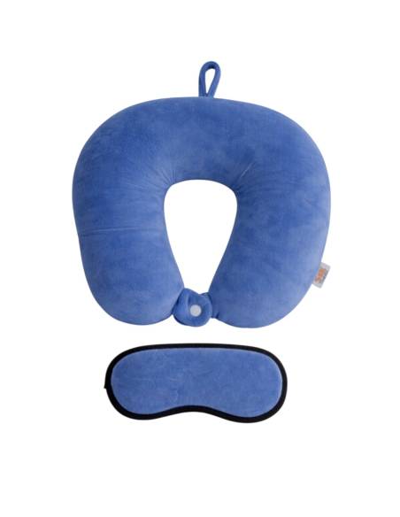 Set de Viaje: Almohada de Microbolitas + Antifaz Ergonómico | Color Azul