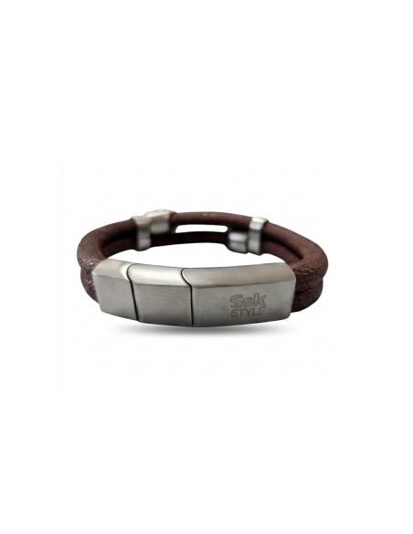 copy of SSK STYLE BRACELET BLACK METAL ROPE AND DARK BROWN LEATHER 20CM