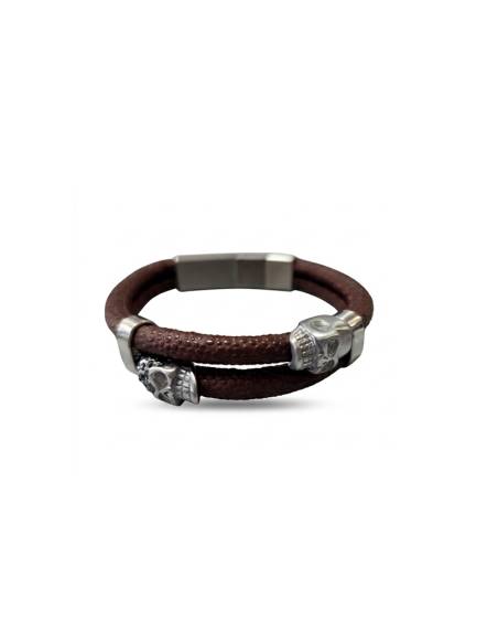 copy of SSK STYLE BRACELET BLACK METAL ROPE AND DARK BROWN LEATHER 20CM