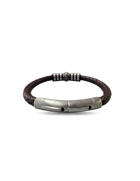 copy of SSK STYLE BRACELET BLACK METAL ROPE AND DARK BROWN LEATHER 20CM