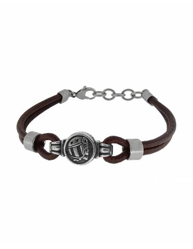 Pulsera Skull Rider de acero y piel...