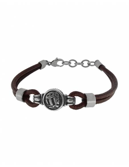 Pulsera Skull Rider de acero y piel hombre SR019M / Skull Rider