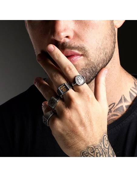 Anillo Sello Skull Rider Logo Acero Envejecido - Talla L
