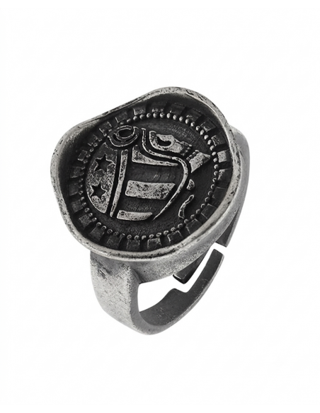 Anillo Sello Skull Rider Logo Acero Envejecido - Talla L
